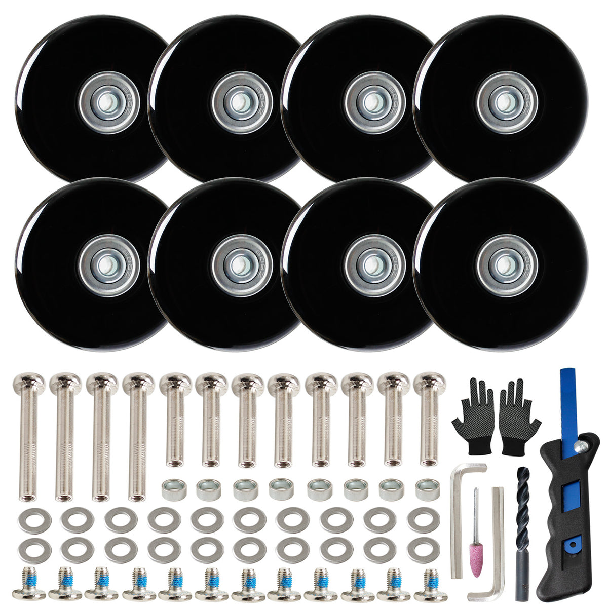 Luggage Wheels Replacement 60x14mm, 8PCS Swivel Caster Wheels with Axles & Repair Kit, Precision Ball Bearings for Quiet Smooth Rolling